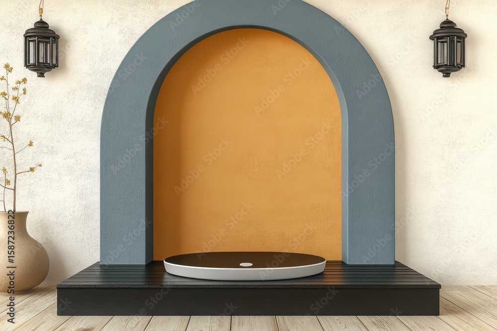 Poster stylish archway display platform with modern colors.