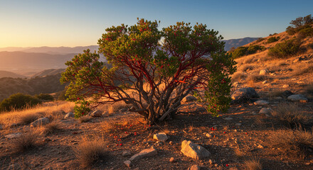 Serene Californian Mountainscape Featuring Manzanita Foliage