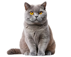 British Shorthair Cat Sitting Portrait on Transparent Background