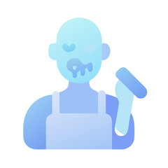 A blue zombie is holding a tool isolated on white background