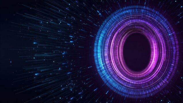 Abstract, vibrant, circular graphic with swirling, glowing lines