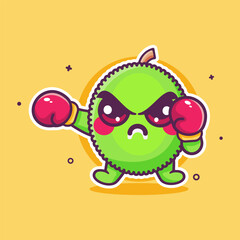 angry jackfruit character mascot playing boxing sport isolated cartoon