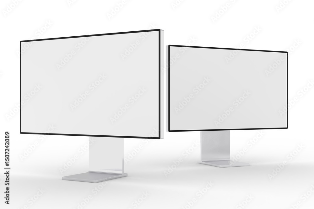 Poster 3d desktop computer monitor with empty display, device screen mockup, blank screen isolated on backg