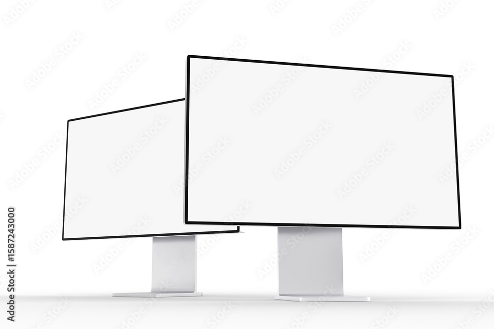Poster 3d desktop computer monitor with empty display, device screen mockup, blank screen isolated on backg