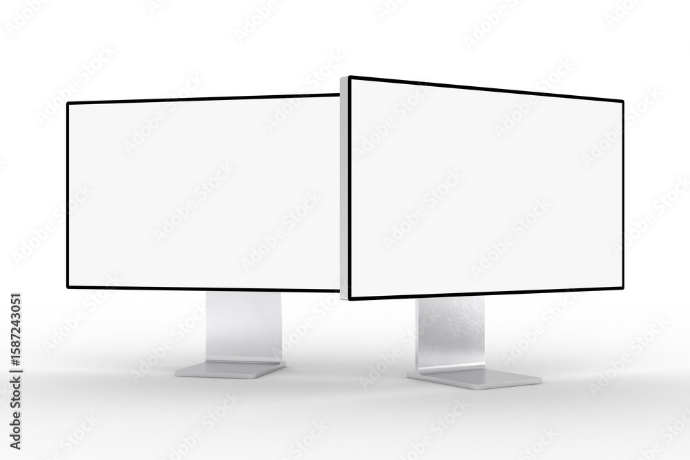 Poster 3d desktop computer monitor with empty display, device screen mockup, blank screen isolated on backg