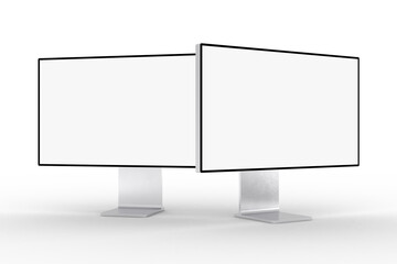 3D desktop computer monitor with empty display, device screen mockup, blank screen isolated on background. Perfect for showcase websites, apps, browser interfaces, business layout, responsive design