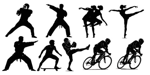 Dynamic Silhouettes of Diverse Sports Activities, Active Lifestyles: Sport Silhouettes in Motion, Fitness and Exercise: A Collection of Sport Silhouettes, Silhouettes Representing Various Athletic.