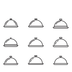 Fototapeta premium Simple line art illustrations of covered food platters for restaurant and catering concepts