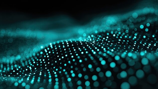 Abstract digital wave of glowing turquoise dots