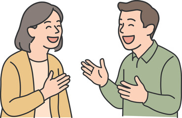 Smiling Middle-Aged Couple Having a Pleasant Conversation Illustration