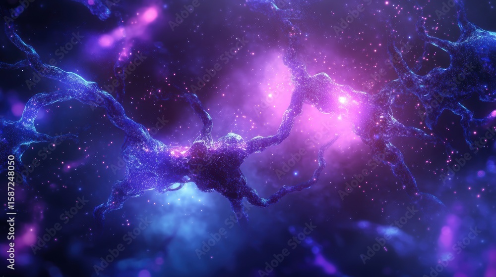 Wall mural futuristic abstract background with glowing neural elements