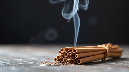 Aromatic fragrance spiritual ambiance, calming scent, meditative smoke, traditional ritual, purifying aroma, peaceful atmosphere.