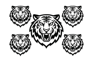 Fierce tiger head emblems in black and white