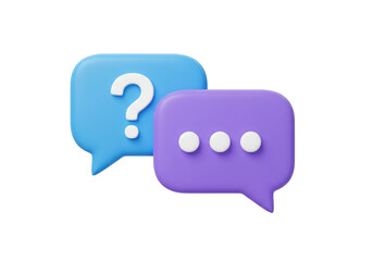3D Speech bubbles with question mark and ellipsis isolated on transparent background