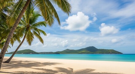 Relaxing Beach Day, Scenic Tropical Landscape, Calm Ocean View, High-Resolution Photography, Serene Environment, Coastal Perspective, Nature Bliss