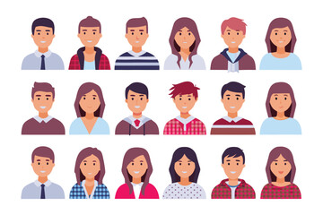 Diverse Portraits: A collection of illustrated portraits showcasing various individual faces, each representing different demographics, highlighting the diversity of human faces and identities.