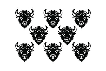 Obraz premium Collection of stylized black buffalo heads on a white background