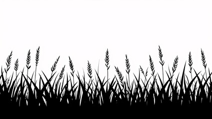 Black and white minimalist grass silhouette; nature border, simple design, elegant and serene mood.