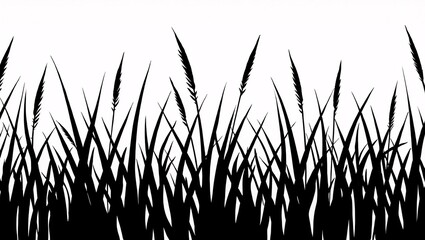 Abstract Black and White Silhouette of Tall Grass, Nature Border, Minimalist Design