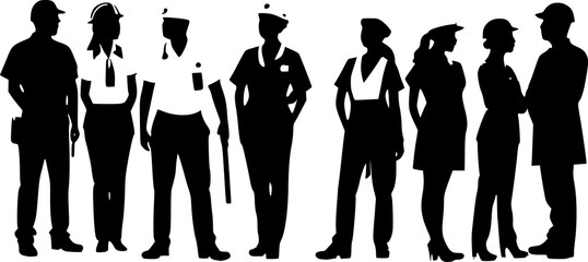 Silhouette of Diverse Workforce: Team of Professionals in Various Occupations, Vector Illustration, Career & Employment Concept