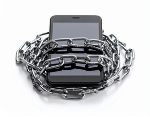Minimalist Tech Scene Featuring Bound Smartphone, a dramatic concept of privacy, control, and digital trap
