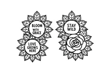 Boho floral designs with inspirational quotes bloom with grace love grows here stay wild
