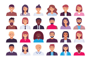 Diverse Avatars: A vibrant collection of modern, stylized avatars. Showcasing a spectrum of faces representing various demographics, cultures, and personalities.