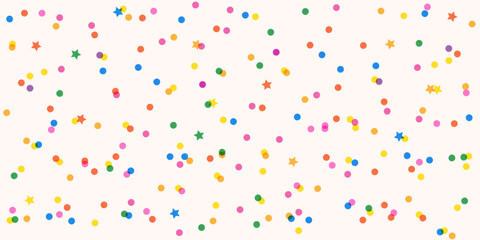 Little dots and stars confetti seamless pattern with texture and transparent effect. Colorful random tiny rounds and star elements pattern