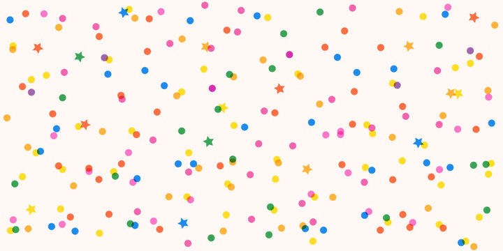 Little dots and stars confetti seamless pattern with texture and transparent effect. Colorful random tiny rounds and star elements pattern