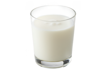 Clear glass filled with fresh white milk isolated on transparent background