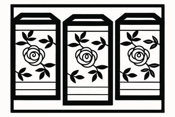Elegant black and white rose design with three rectangular panels