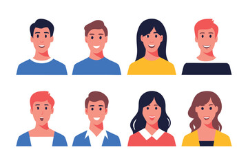 Diversity in Smiles: A vibrant set of individuals, each exuding a unique charm and warmth, showcase the beauty of human faces with a touch of graphic artistry.