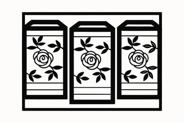 Elegant black and white floral design with three rectangular panels