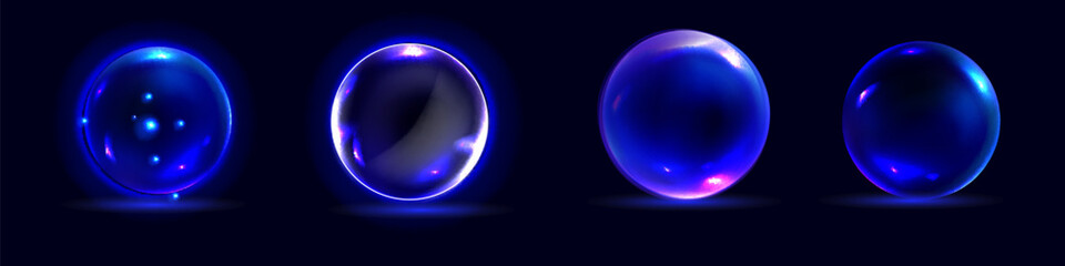 Sphere shield abstract energy protection spheres. Force field globe shell. Dome barrier technology vector set.