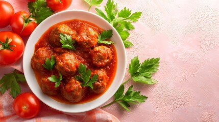 Delicious Italian meatballs in tomato sauce recipe with fresh parsley garnish