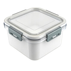Modern square white food container with grey clasping lids isolated on transparent background