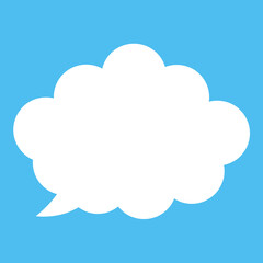 Obraz premium Cloud Speech Bubble. Abstract white cloudy text box isolated on blue background. Vector illustration