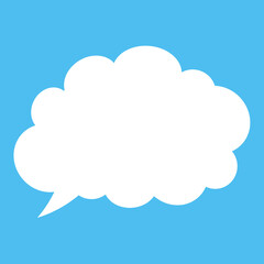 Obraz premium Cloud Speech Bubble. Abstract white cloudy text box isolated on blue background. Vector illustration