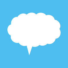 Obraz premium Cloud Speech Bubble. Abstract white cloudy text box isolated on blue background. Vector illustration
