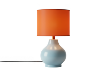 Modern light blue ceramic table lamp with orange shade isolated on white background