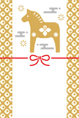 New Year's Cards-119　2026年、年賀状 午（うま・馬）の干支イラスト。 令和8年、年賀状テンプレート。和モダンなデザインの年賀状。