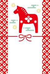 New Year's Cards-118　2026年、年賀状 午（うま・馬）の干支イラスト。 令和8年、年賀状テンプレート。和モダンなデザインの年賀状。