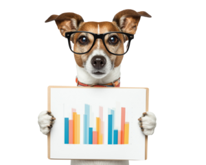 Dog with glasses holding graph board