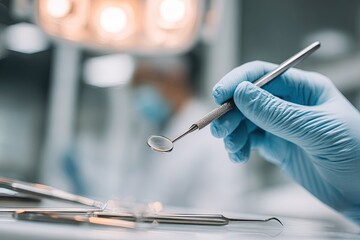 Dental hands and doctor with tools in clinic