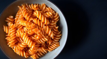 Delicious fusilli pasta with tomato sauce recipe Italian food photography