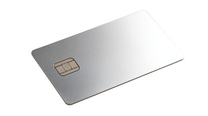 Silver credit card with chip isolated, transparent background