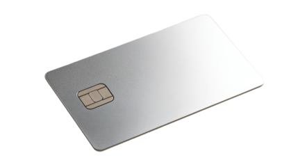 Silver credit card with chip isolated, transparent background