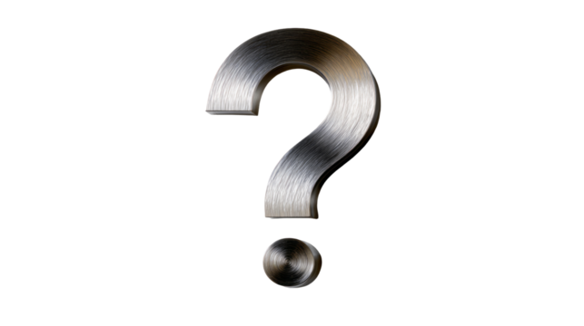 Metallic question mark symbol isolated, transparent background