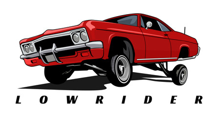 Red Lowrider Car with Hydraulic Suspension Illustration Vector Art