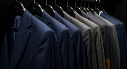 Obraz premium Suits Hanging in a Row in Different Colors Business Attire